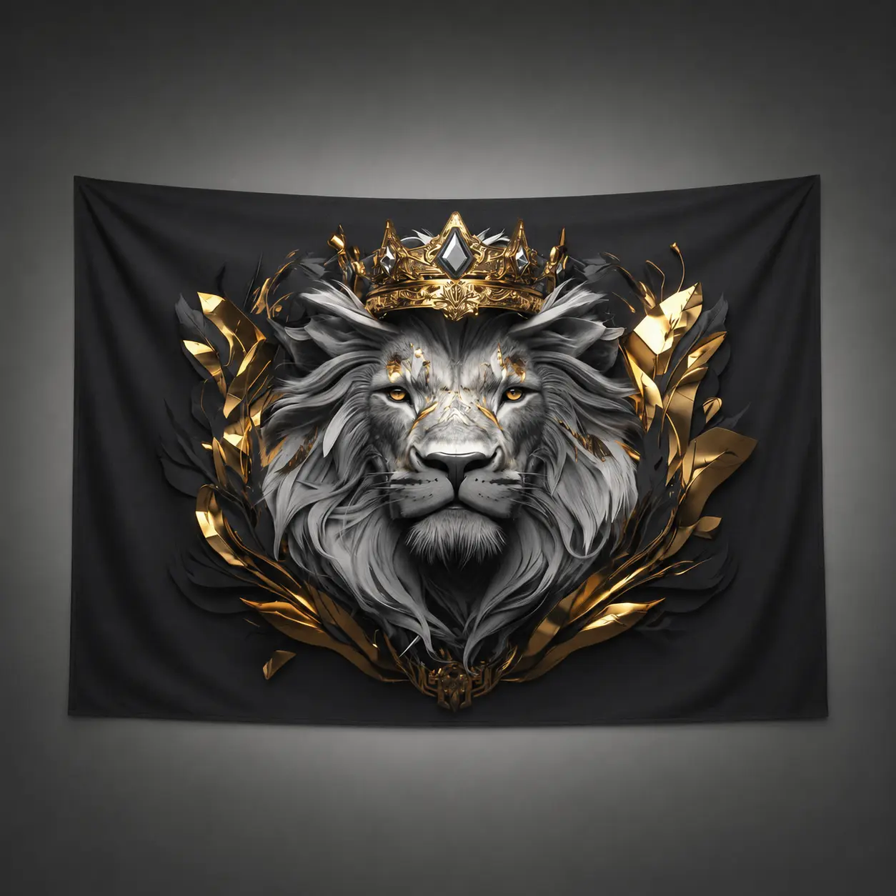 1PC,2D Flat Luxury Black Gold Crown Lion Tapestry, Artistic Stereo Printed Wall Hanging, Living Room Bedroom Wall Decor, Home Soft Decoration & Photography Backdrop, HD Printing, Unique Design,, Decor Items, Bedroom Decor,summerwins