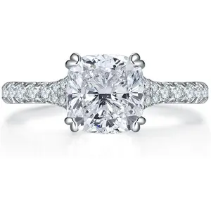 1pc S925 Silver IGI 2CT Lab Diamond D-VVS1 Cushion/Oval Cut Engagement Ring Platinum Plated Women Solitaire summervibes