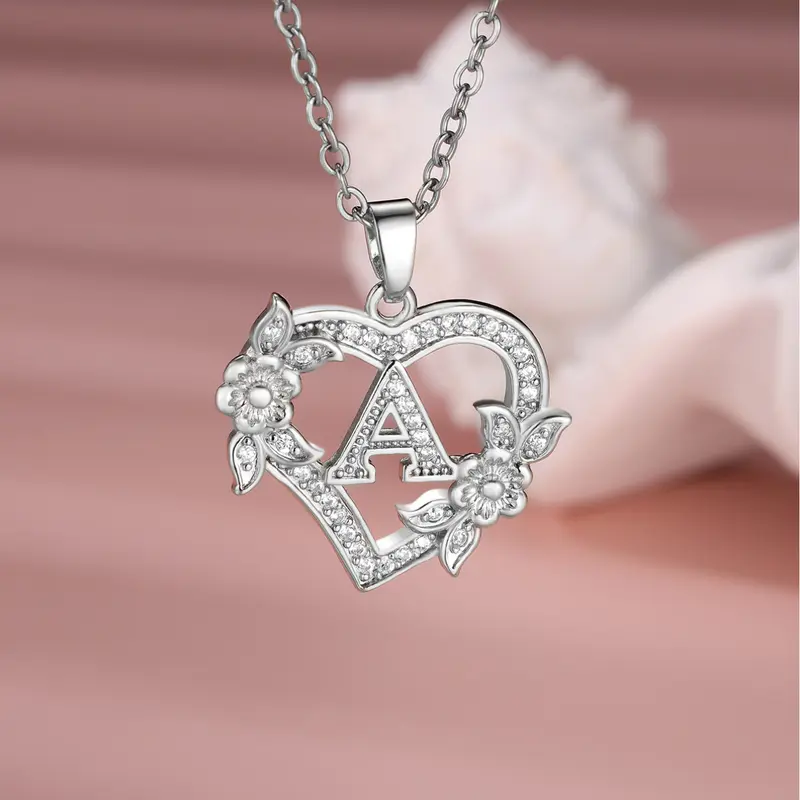 Mother's Day Gift Heart shaped necklace rose flower design initial letter necklace for women & girls stackable chain necklace hearts pendant necklace birthday and anniversary gift for her Jewelry Gifts Jewelry Present Alphabet Necklaces