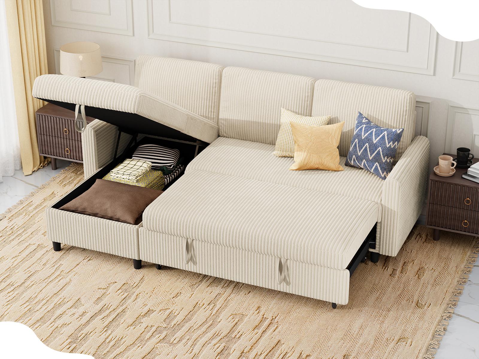 Walsunny Classic Convertible Sleeper Sofa 77" L-Shaped Corduroy Fabric Pull Out Couch with Hidden Storage for Living Room & Small Spaces SF93N Walsunny Classic Convertible Sleeper Sofa 77" L-Shaped Corduroy Fabric Pull Out Couch with Hidden Storage for Living Room & Small Spaces SF93N