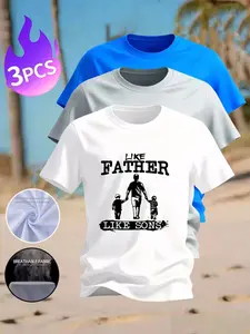 3-Pack Men's Family Matching Print T-Shirts, Casual Breathable Cotton Round Neck, Ideal for Daily and Family Wear, Sporty Style