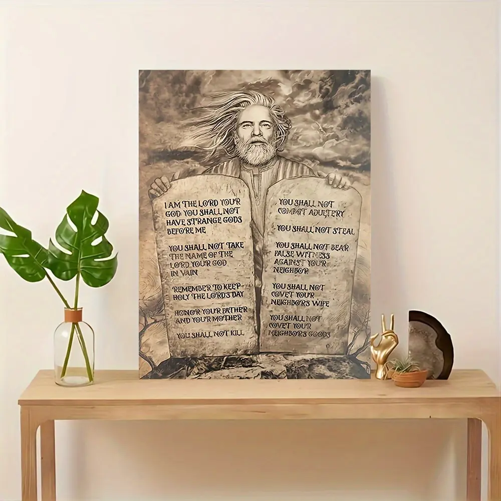 Elegant Frame Canvas Wall Art - Ten Commandments, Suitable for Living Room, Bedroom, Office Decoration, Size 11.8x 15.7inch Poster Ornaments