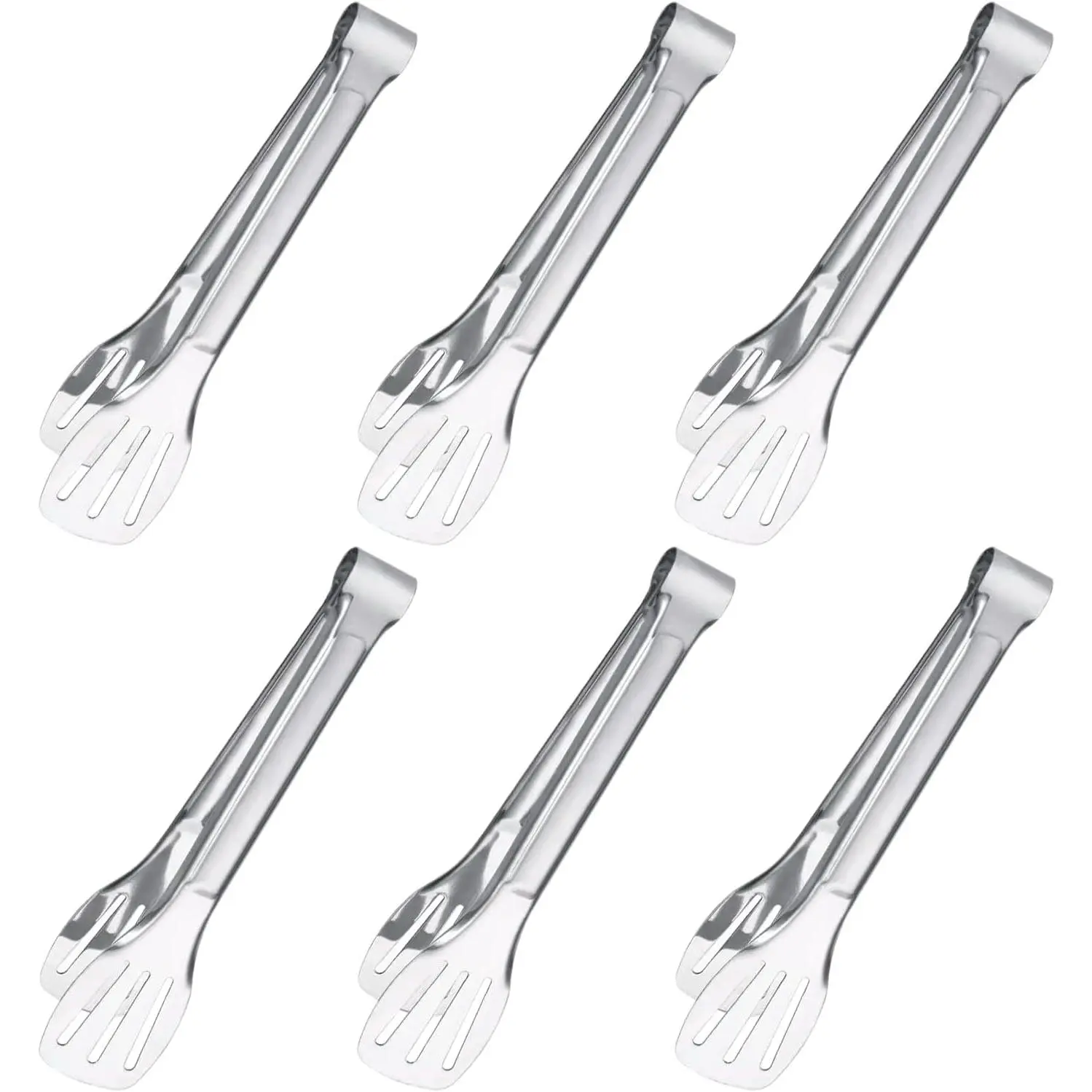 6PCS Serving Tongs  7Inch Buffet tongs Stainless Steel Food Tong Small Utensils for Cooking Entertaining Salad Barbecue Toast and Steak by (Stainless buffet tongs)