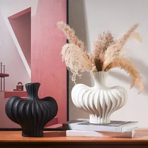 Textured Sculpture Decorative Vase 7.5in - Matte Black/Cream Wabi Sabi Decor, Handmade Feel Wide Mouth for Dried/Fresh Flowers, Art Display for Entryway Coffee Table