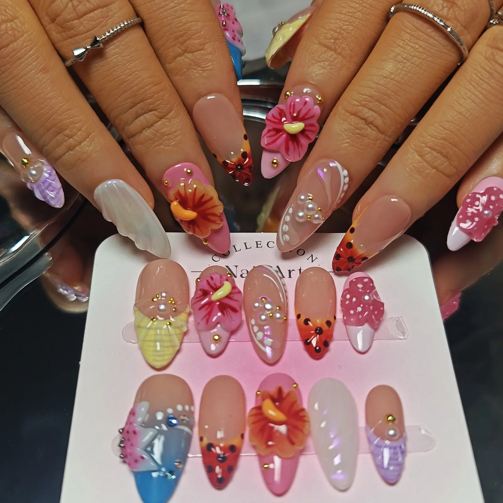 KimKista | Top Trend Collections 10PCS Handmade Press On Nails 3D Gel Fake Nails Acrylic Press On Nails Colorful Art Nail| Reusable, Long-Lasting, Salon-Quality / Summer 2025 New Arrival