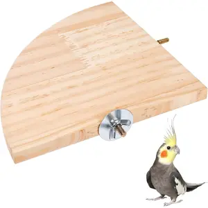 6.7 Inch Fan Shape Wooden Bird Perch Platform Stand Corner Playground Cage Accessories for Birds Parrots Hamster Gerbil