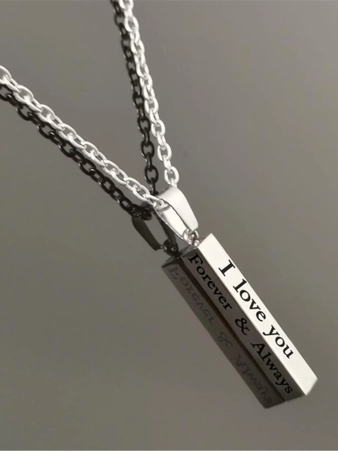 Personalized Vertical Bar Necklace for Couples, Custom Engraved Stainless Steel Pendant, "I Love You Forever & Always" Jewelry, Ideal Valentine's Day Gift for Men & Women