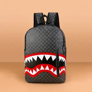 Red Cartoon Shark Teen Backpack - Waterproof PU Laptop Bag with Adjustable Straps, Zippered Compartments, Ideal for School, Travel & Gifts, Cute Laptop Bag sport gym bag