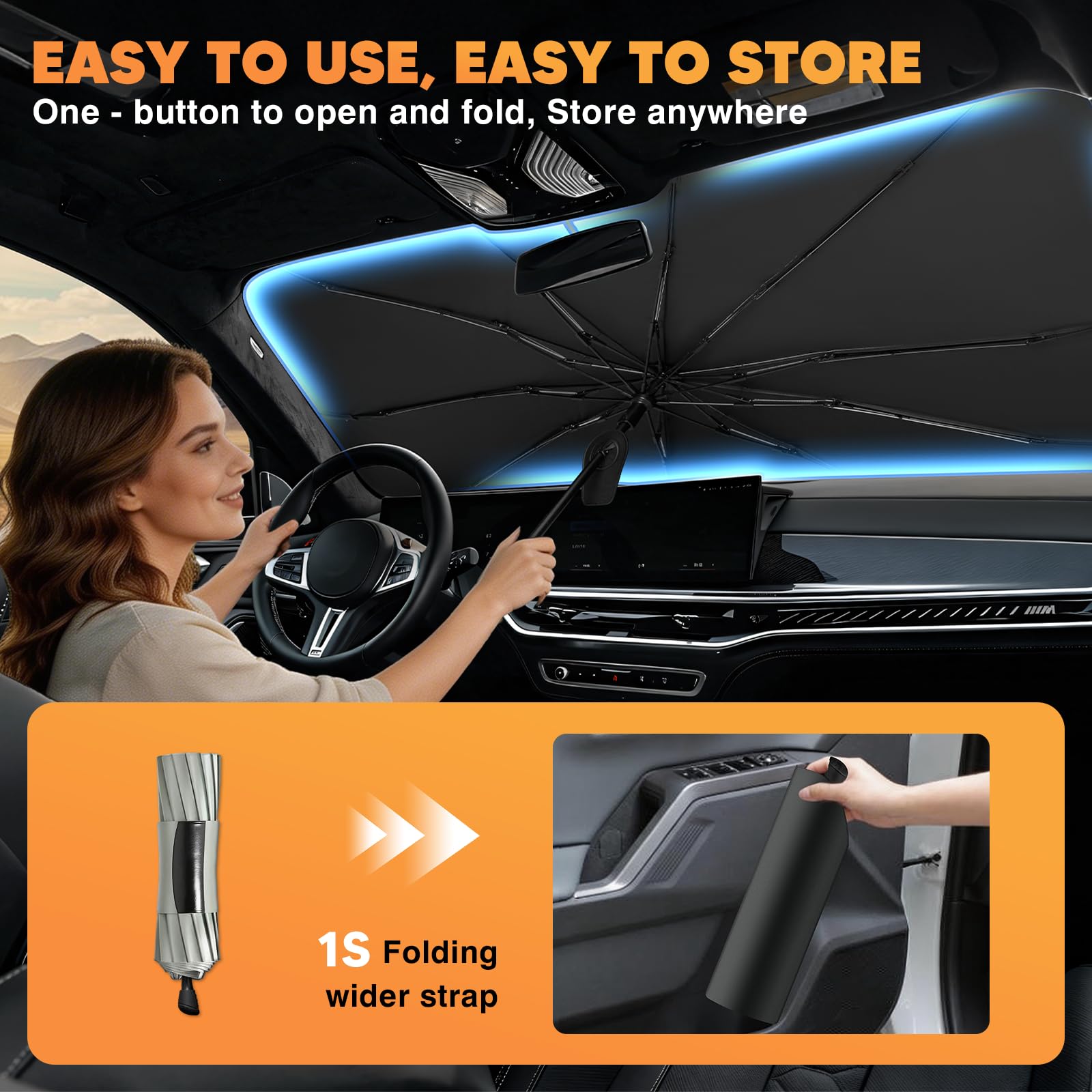 Portable Car Windshield Sunshade, Foldable Windshield Sun Umbrella, Car Exterior Accessories, Car Windshield Cooling Umbrella for Daily, Car Window Shades