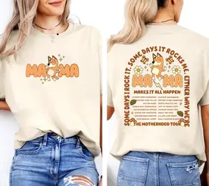 Mama Bluey Rock Style Vintage Unisex 2 Side Tshirt, Cute Bluey Mom Retro Shirt, Best Mom Ever Tee, For Her, Gift For Mom, Mothers Day Shirt Casual Cotton