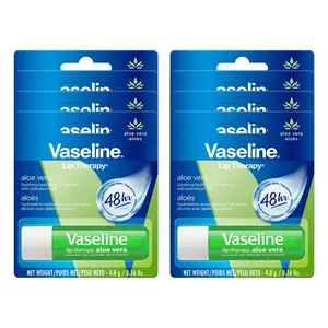 Vaseline Lip Therapy Petroleum Jelly, Aloe Vera - 0.16 oz Lip Balm - Pack of 8