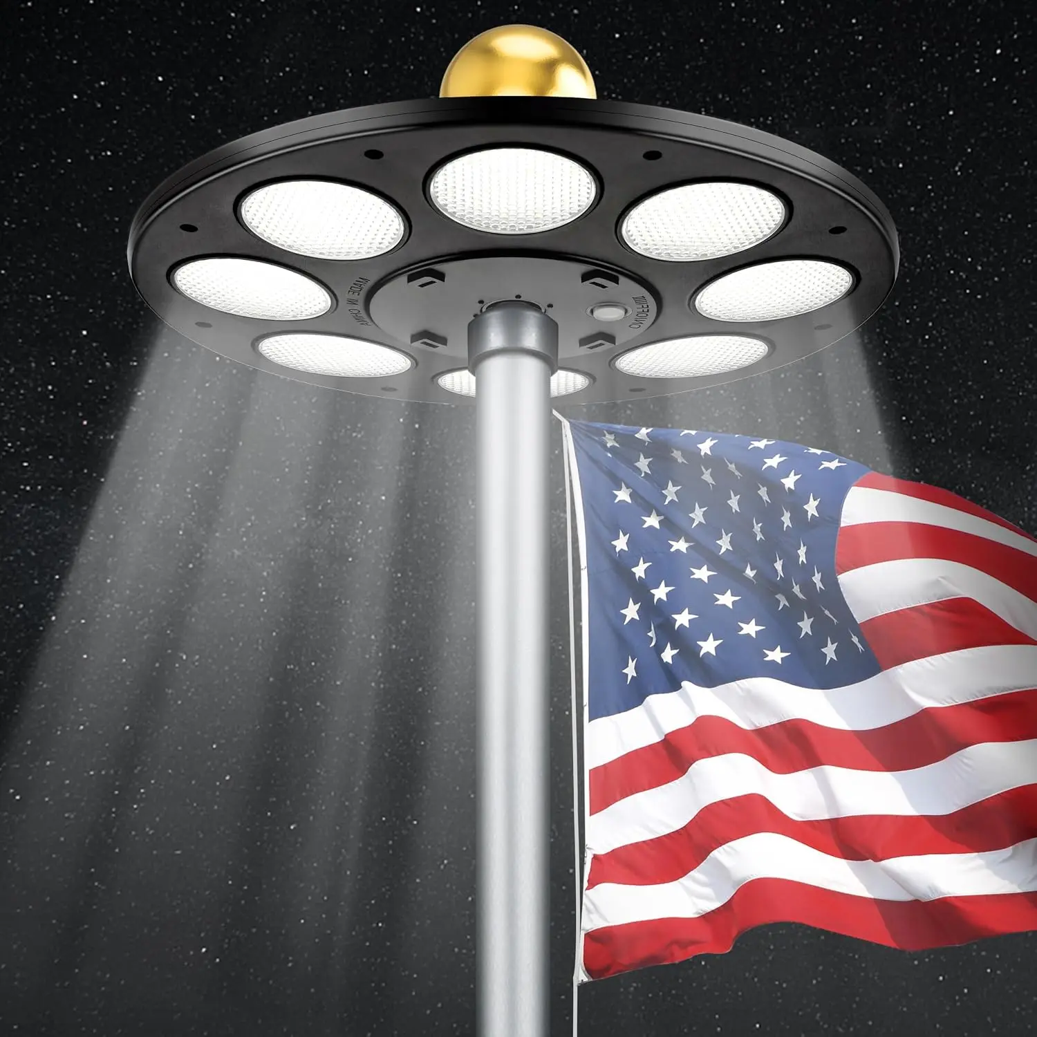 Solar Flag Pole Light, 136 LED 1500 Lumen 15 H Lighting for 15-30 Ft Poles Full Flag Coverage, Solar Powered, IP65 Waterproof, 2500mAh, Dusk to Dawn Auto On/Off, Rechargeable, High-Density Solar Panel