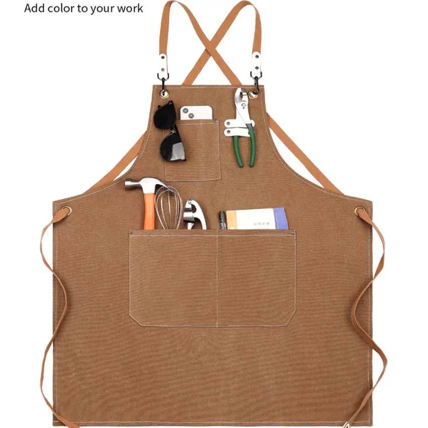 Brown Adjustable Strap Durable Waterproof Canvas Apron with Pocket - Oil & Stain Resistant, Work-Ready for Kitchen, Hairstylists
