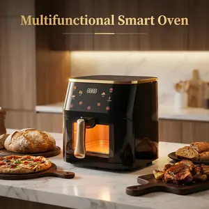 HOMEDAS Large Capacity Air Fryer Oven with Windows, 8L 6-in-1 Stainless Steel 1400W Smart Oven with Digital Touch Screen Oil-Free Fryer Adjustable Timing Temperature Easy Clean Multifunctional Smart Oven