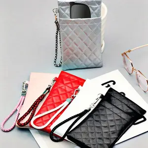 Luxury PU Leather Eyeglass Case, Soft Fashion Glasses & Phone Protection Bag, Women's with Hanging Chain, Stylish Storage Pouch, Adjustable Lanyard