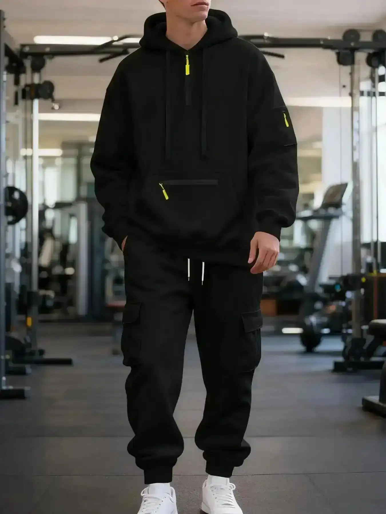 Men's 2 Piece Tracksuit Set, Casual Long Sleeve Half - Zip Hoodie with Cargo Sweatpants, Comfortable Fleece Athletic Outfit for Gym, Gym Sets, Sweatsuit Set, Sportswear Set, Workout and Warm, Lightweight