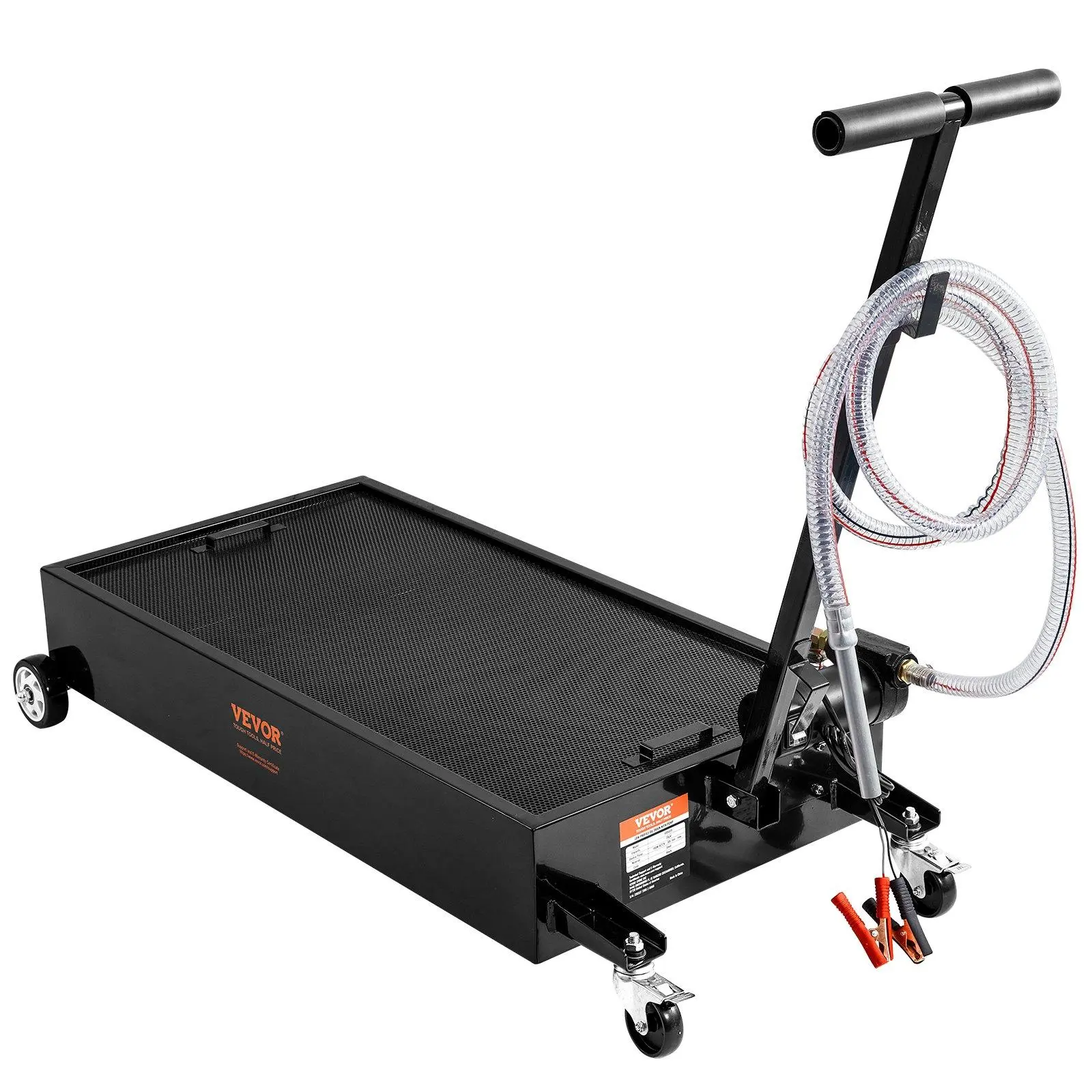 【summerfinds】VEVOR Low Profile Oil Drain Pan, 20 Gallon Oil Drain Pan with Pump, Oil Change Pan with 180W Electric Pump, 8.2ft Hose & Folding Handle, Rolling Oil Drain Cart for Trucks, Buses, RVs
