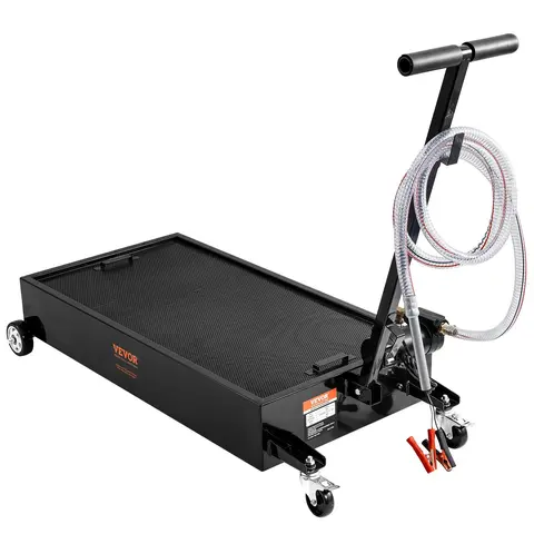 VEVOR 20gal Low Profile Carbon Steel Electric Oil Drain Pan Cart, 180W Pump with 8.2ft Hose, Fold-Flat Handle, Swivel Casters, Lockable Front Wheels, Detachable Filter Mesh, Easy-to-Clean Fluid Management Tool for Trucks, Convenient Solution