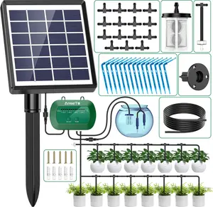 Solar Drip Irrigation System, Automatic Watering Kit for 15 Pots with 49ft Hose, Anti-Siphon Garden Irrigation System for Vacation, Balcony & Greenhouse, 12 Modes Self Watering System, Split
