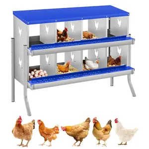 Garvee Chicken Nesting Box, 8-Compartment Chicken Nesting Box, Two-Tier Galvanized Steel Hen Egg Storage Box with Large Ventilated Holes, Assembly