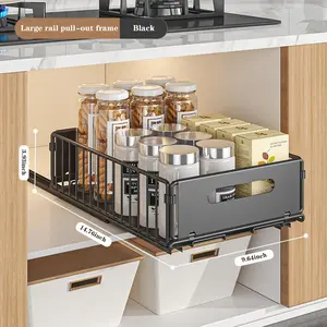 Gaomon 2-Piece Foldable Pull-Out Drawers, Smooth Quiet Slide Expandable Mesh Basket Organizer, No-Drill No-Nail Under-Sink Kitchen Storage Racks
