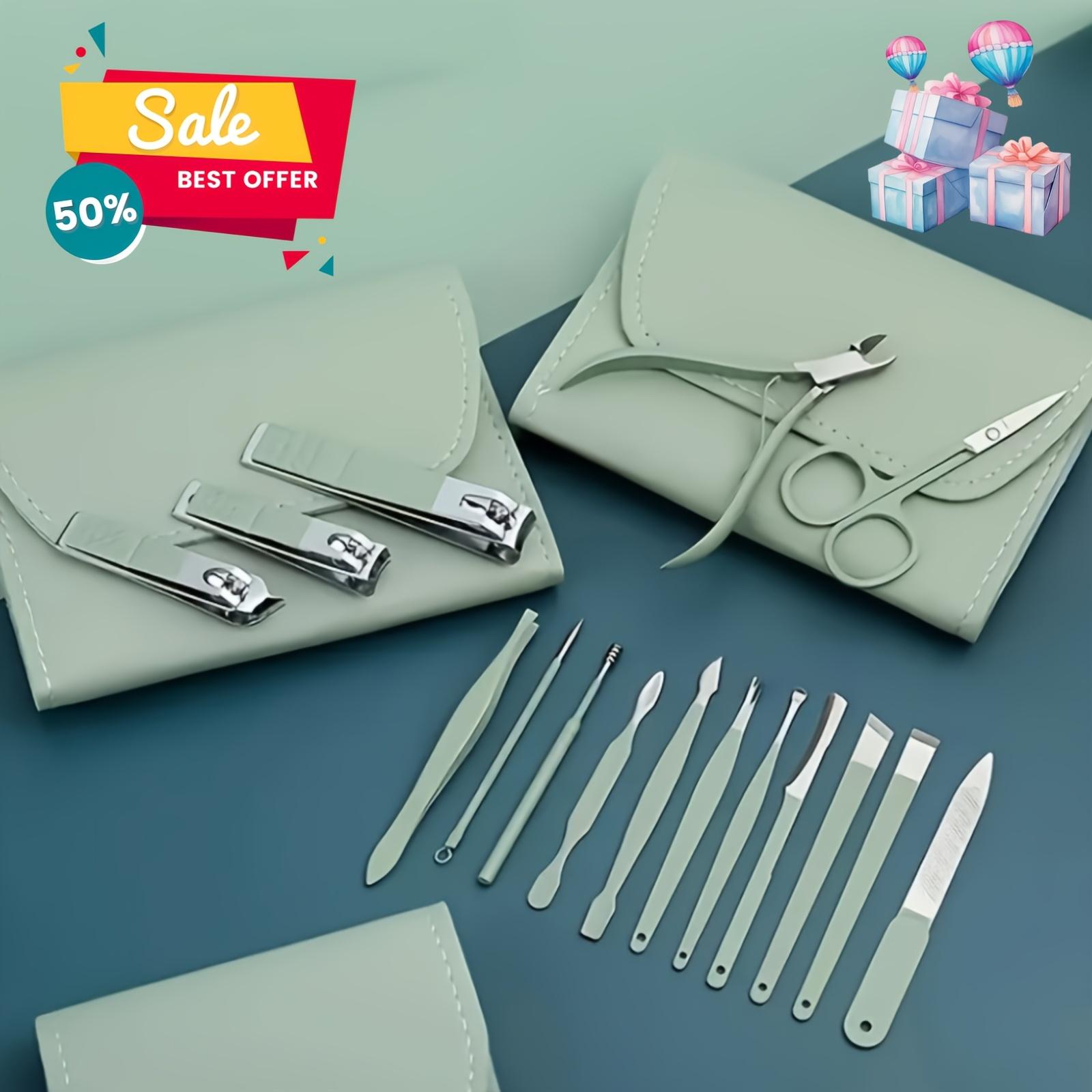 Set Of 16 Premium Stainless Steel Modern Style Of Nail Clippers Suit, Straight Blade Nail File, Ear Picks, Scissors, Beauty Care Professional Travel Kit