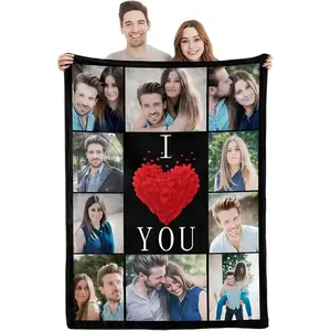 Personalized Custom Photo Blanket with 10-Photo Collage Design - Fleece Throw for Couples, Parents  - Birthday Blanket Machine Washable, 50X60