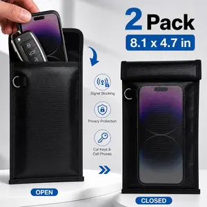 2 Pack Military Faraday Signal Blocking Pouches, Fireproof Waterproof RFID GPS WIFI NFC Blocker Bag for Car Keys & Cell Phones, Anti-Tracking Privacy Protection for Travel