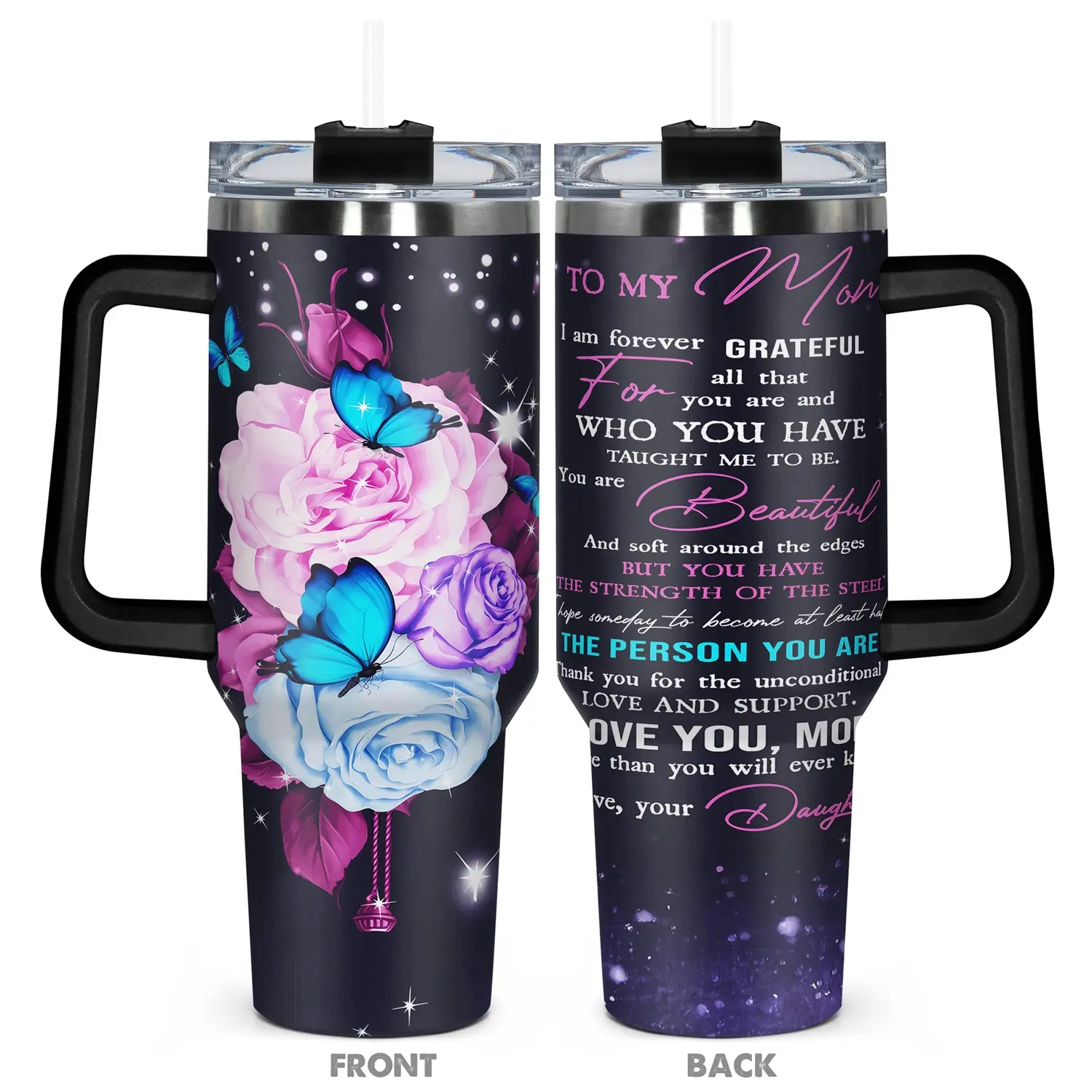 1pc, Gifts for Mom 40oz Tumbler, Stainless Steel Insulated Vacuum Insulated Flask, Love And Support Funny Print 40oz, Insulated and Durable, Gift for Any Occasion: Birthdays, Holidays, or Special Moments for Mother