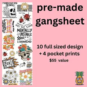 Mental Health Gangsheet with 10 print on them