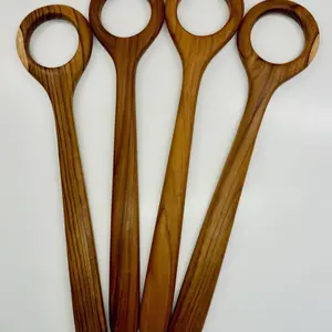 Teak Wood Danish Dough Wisk - Traditional Wooden Tools for Cooking, Featuring Natural Teak Finish and Rounded Handle