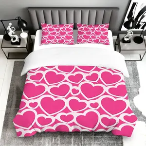 3PCS Duvet Cover Set, 1 Duvet+2 Pillowcases(Without filler), Heart Love Pink Romantic Cozy theme, Valentine's bedding set, Bedroom Decor Gift Suitable for decoration bedroom dorm room living room guest room.