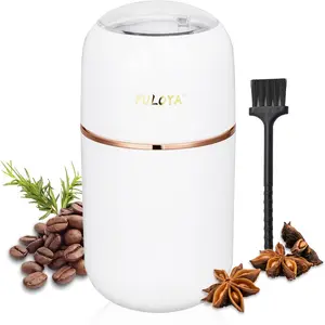 Electric Coffee Grinder for Beans Spices Herbs Grains and Nuts Stainless Steel Blades 2.8 oz White