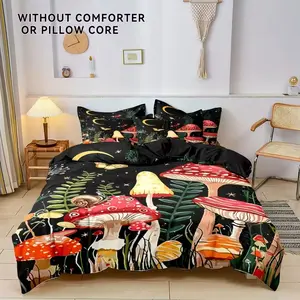 3-Piece Bedding Set, Night Mushroom Print Design, Soft Comfortable Fabric, Suitable for Bedroom Hotel Hostel, Valentine's Gift