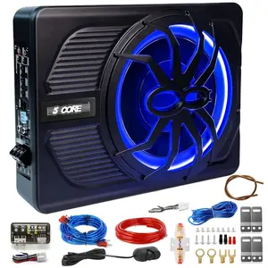 5CORE 10 inch Slim Under Seat Car Audio Subwoofer 800W Peak 150W RMS Active Powered Under-Seat Built in Amplifier Truck Sub Woofer in Enclosure Box Blue Ambient LED Light - BTUBE UNDR ST 150 LGT