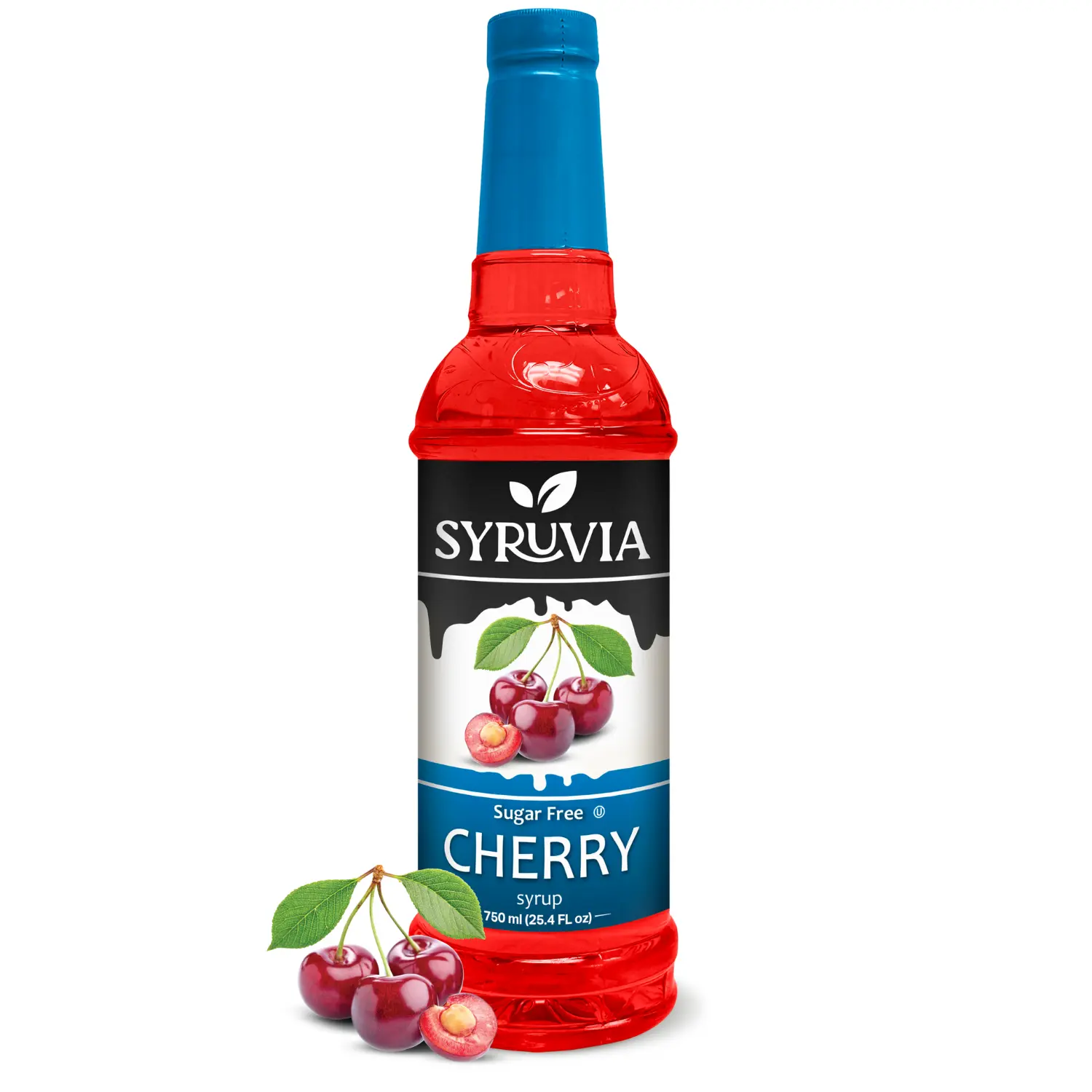 Syruvia Sugar-Free Cherry Flavor Syrup - 25.4 fl oz, Kosher Safe, Gluten-Free Healthy Food for Drinks and Desserts, Cocktail Sweetener