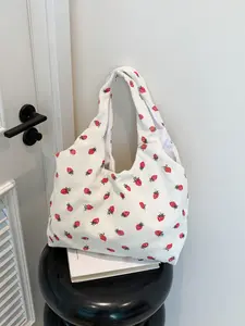 Strawberry Pattern Tote Bag, Casual Large Capacity Shoulder Bag for Women, Trendy All-match Bag for Daily Use