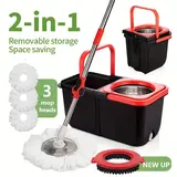 Microfiber Floor Mop Set with Bucket System - 360° Rotating Head, 3 Washable Microfiber Pads, 48-61in Adjustable Long Handle, Deep Cleaning House Supplies for Home Goods Floor Care