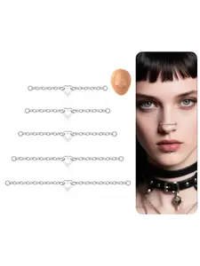 5Pcs Nose Chain Piercing Stainless Steel Across Top Nose Rings Chain Heart Double Nostril Bridge Jewelry for Women Men Silver Plated 32/35/40/45/50mm