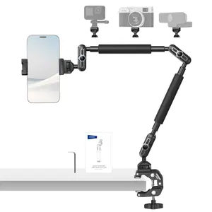 NEEWER UA057  Magic Arm w Clamp, Overhead Desk Camera Phone Mount w Dual Ball Head Articulating Arm, 1/4" 3/8" Threads for ARRI, Phone Holder Compatible with iPhone DSLR Action Camera Video Light,