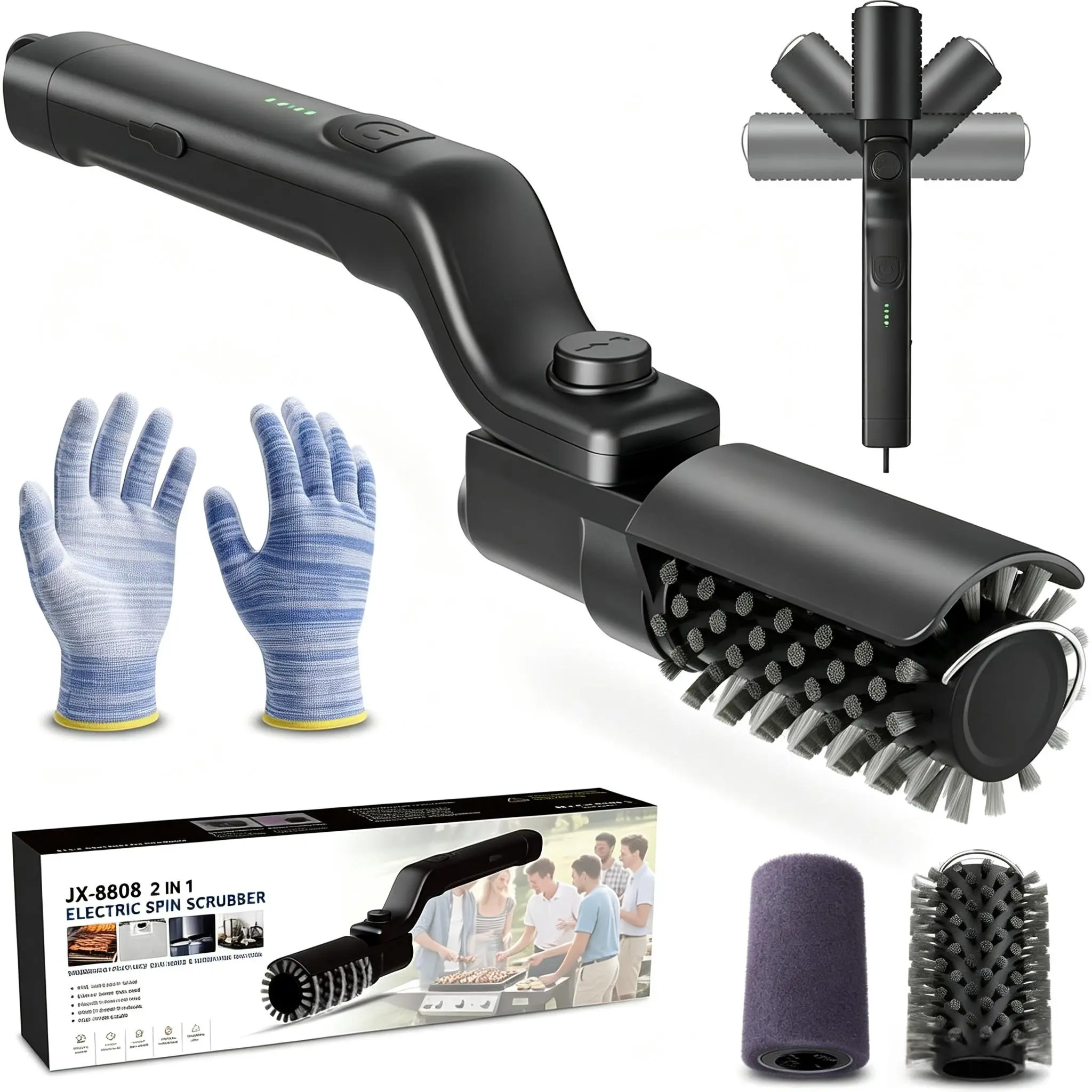 Electric Grill Brush, High Torque Grill Brush with 3-Speed Modes,Cordless BBQ Cleaner with Pad & Wire Heads ,Cleaning Brush for Grates & Griddle & Oven & Flattops &Pot Bottom Exterior Grease