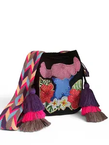 Large Wayuu Bag Beige and White Handwoven Design