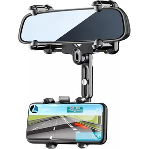 Rearview Mirror Phone Holder for , 360? Rotating Rear View Mount with Adjustable Arm Length, Upgraded Four Corners Fixed Anti-Shake Multifunctional Design for All Smartphones