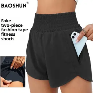 Women's High Waisted Running Shorts with Zipper Pocket Quick Dry Athletic Workout Shorts for Gym Yoga