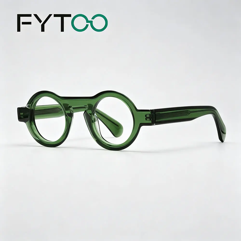 FYTOO Mini Round Glasses, Unisex High-density Polished Red Acetate Frame for Party Wear, Extra Small Silhouette with Non-slip Fit