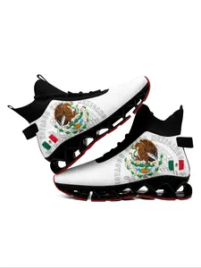 Men's Mexico Flag Eagle Print Lace Up High Top Sneakers, Casual Comfortable Sports Running Shoes, Male All-match Round Toe Athletic Shoes for Training & Daily Wear, Closed