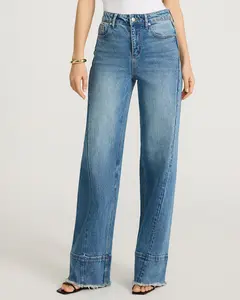 Express High Waisted Medium Wash Tall Hem Wide Leg Jeans