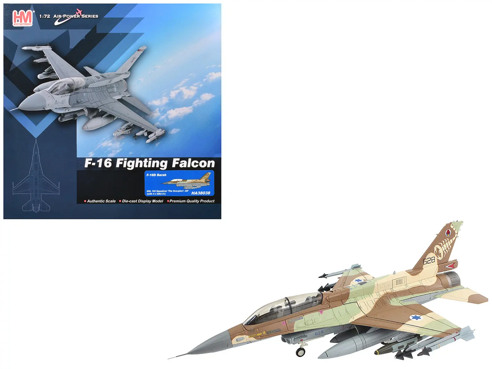 Lockheed F-16D Fighting Falcon Fighter Aircraft "The Scorpion" Israeli Air Force "Air Power" 1/72 Diecast Model by Hobby Master