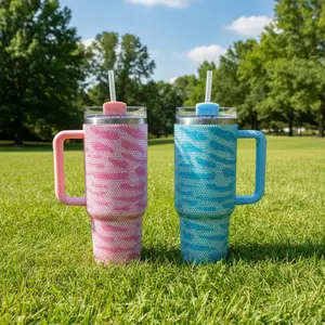 Zebra Pattern Rhinestone 40oz Tumbler Stainless Steel Vacuum Insulation Thermal Insulation Portable Drinkware Mug