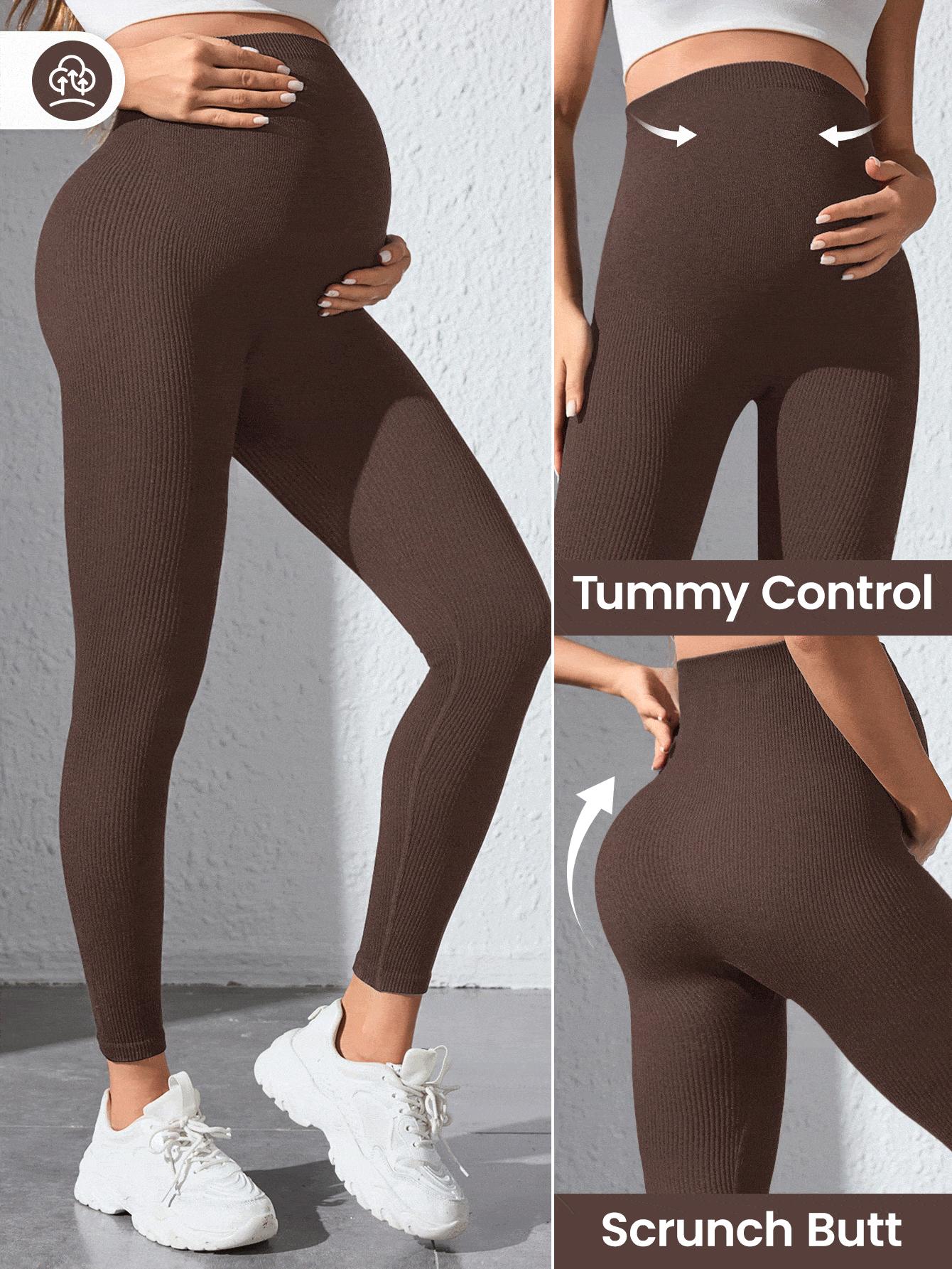 Maternity Yoga Pants High-Waisted with Belly Support Solid Color 3D Cut Fitted Full-Length Soft Elastic for Yoga Sports Casual Wear Breathable Moisture-Wicking Womenswear